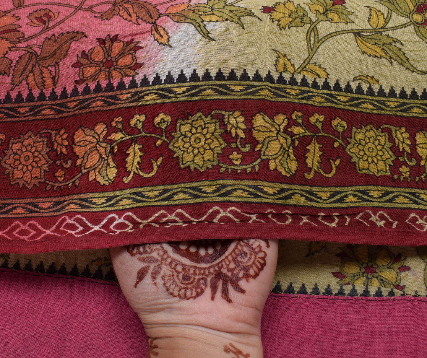 Sushila Vintage Indian Saree 100% Pure Cotton Printed Floral Soft Craft Fabric