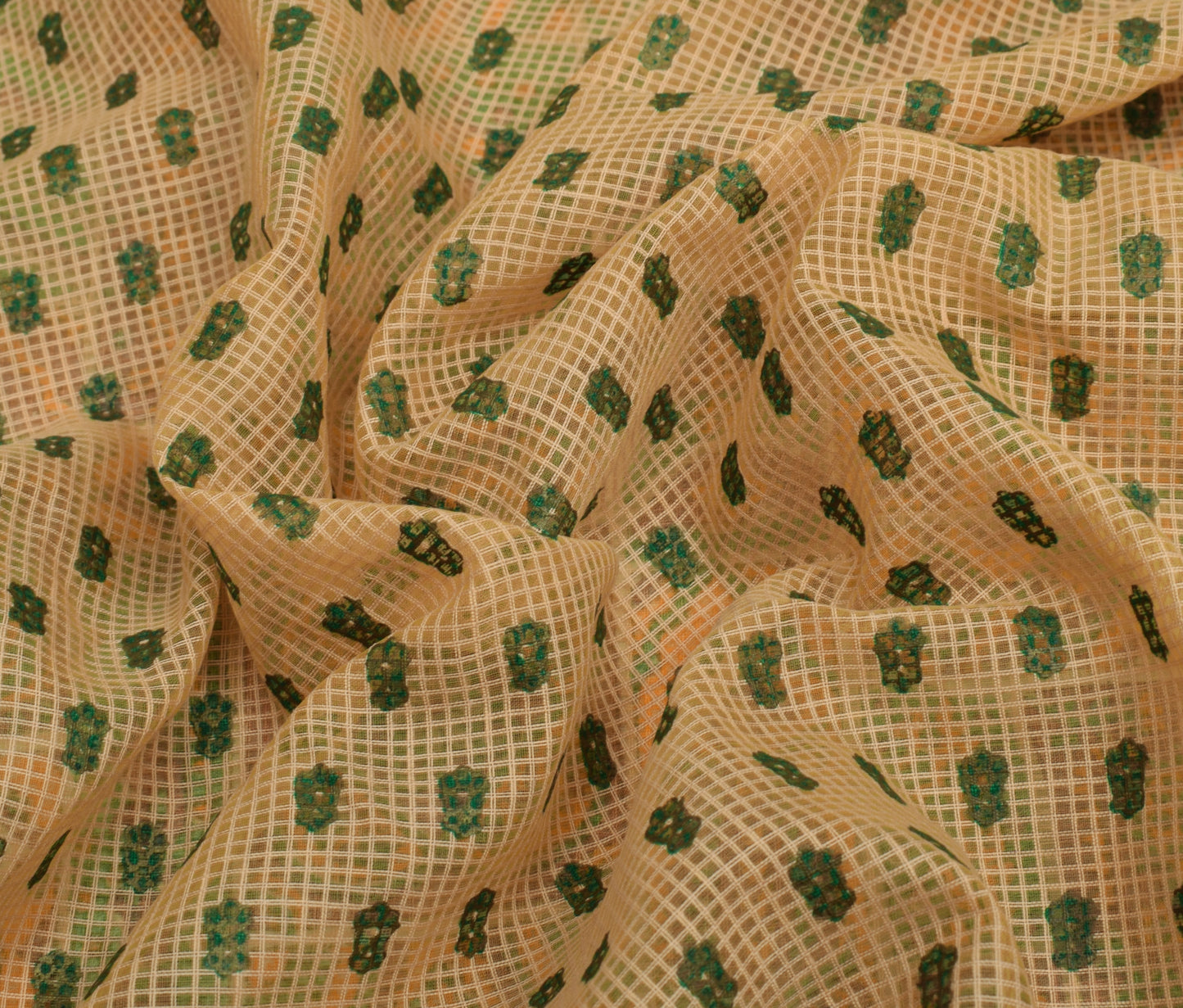 Sushila Vintage Light Brown Saree Blend Cotton Printed Floral Sheer Craft Fabric