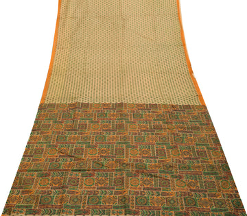 Sushila Vintage Light Brown Saree Blend Cotton Printed Floral Sheer Craft Fabric