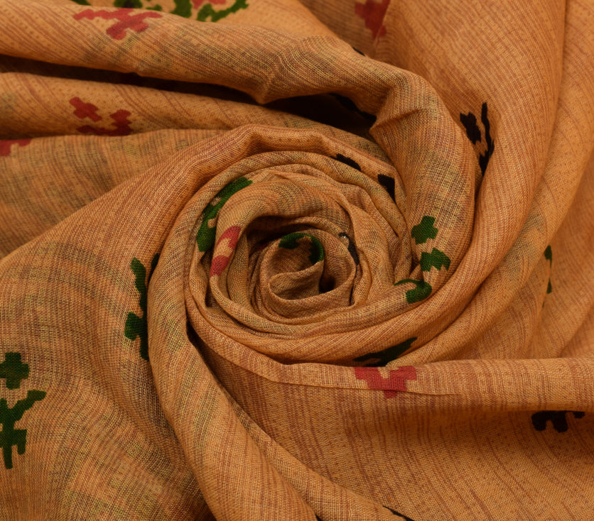 Sushila Vintage Indian Saree 100% Pure Cotton Printed Floral Soft Craft Fabric