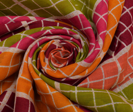 Sushila Vintage Multi-Color Saree 100% Pure Cotton Printed 5 Yard Craft Fabric