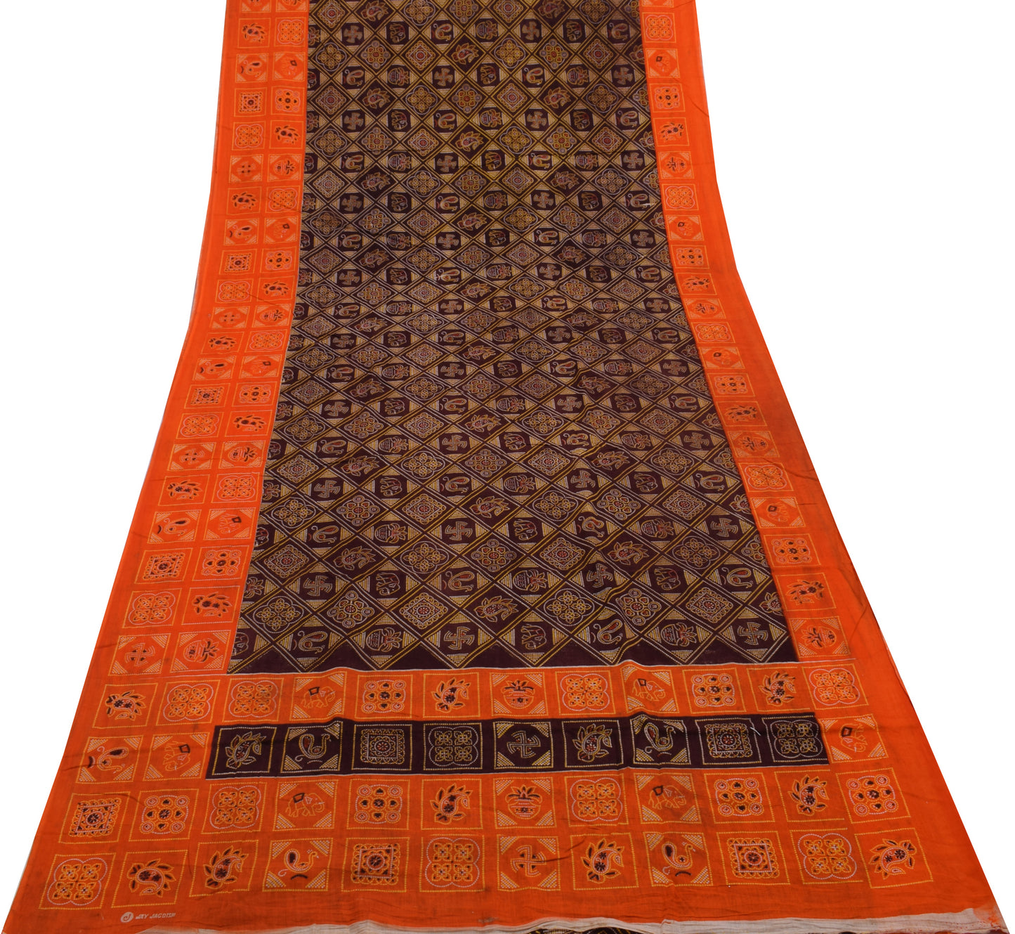 Sushila Vintage Indian Brown Saree 100% Pure Cotton Printed Soft Craft Fabric