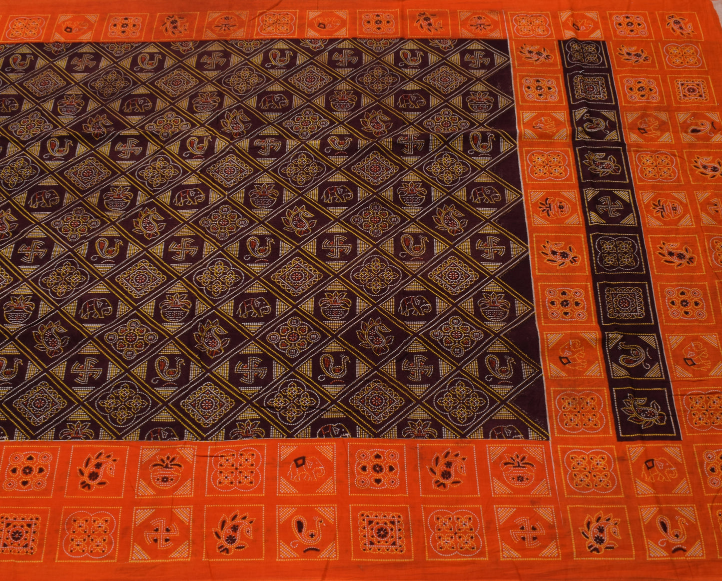 Sushila Vintage Indian Brown Saree 100% Pure Cotton Printed Soft Craft Fabric