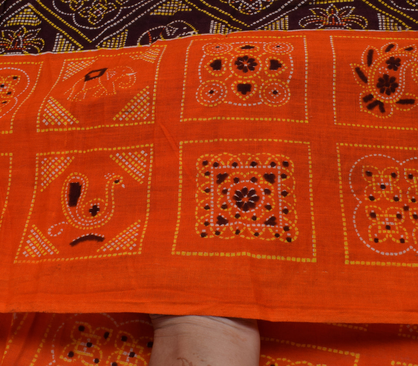 Sushila Vintage Indian Brown Saree 100% Pure Cotton Printed Soft Craft Fabric