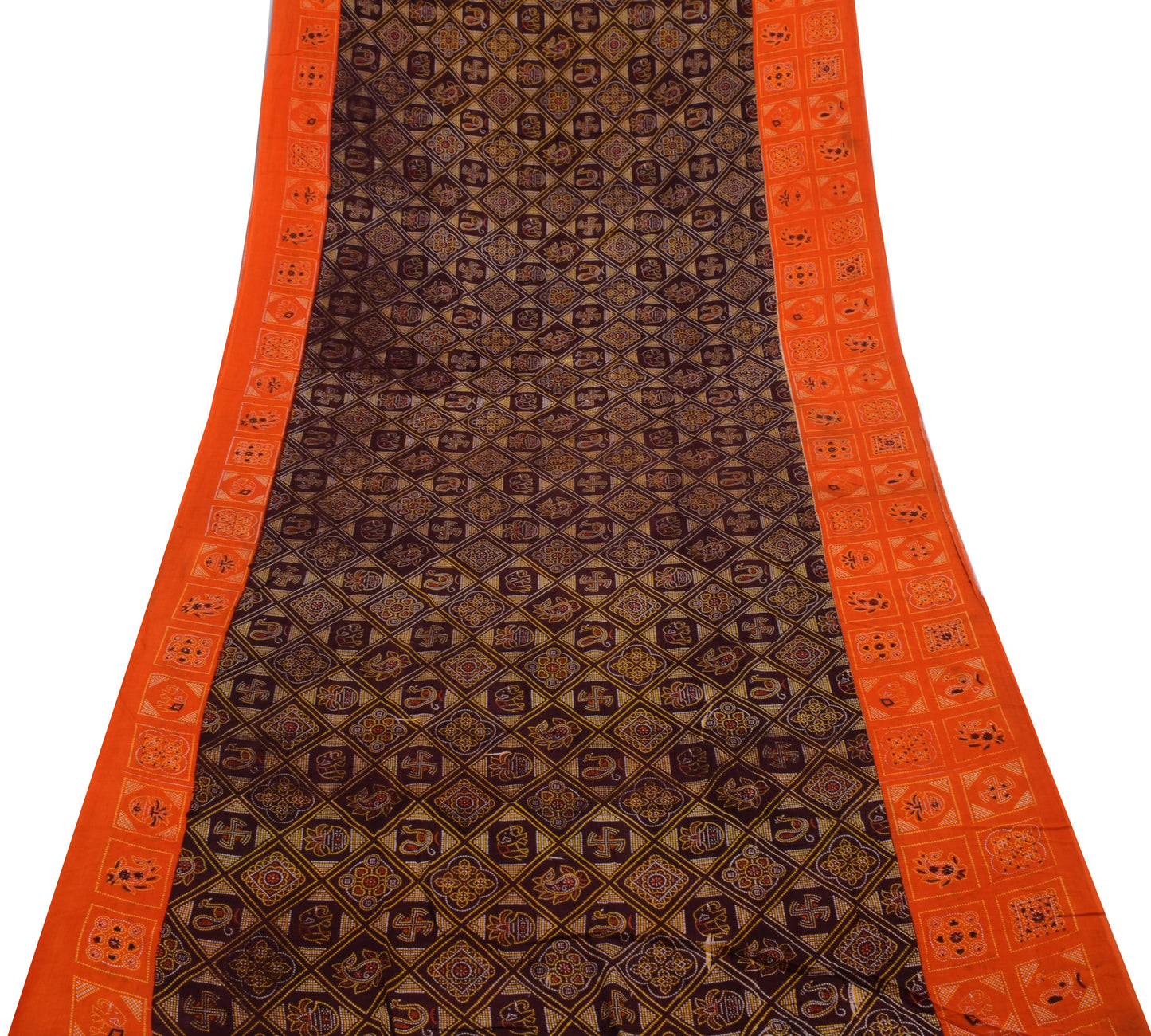 Sushila Vintage Indian Brown Saree 100% Pure Cotton Printed Soft Craft Fabric