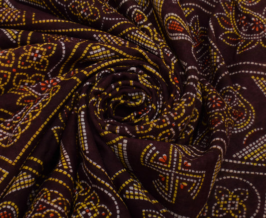 Sushila Vintage Indian Brown Saree 100% Pure Cotton Printed Soft Craft Fabric