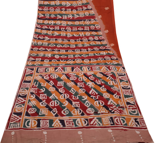 Sushila Vintage Multi-Color Saree Pure Cotton Batik Printed Soft Craft Fabric