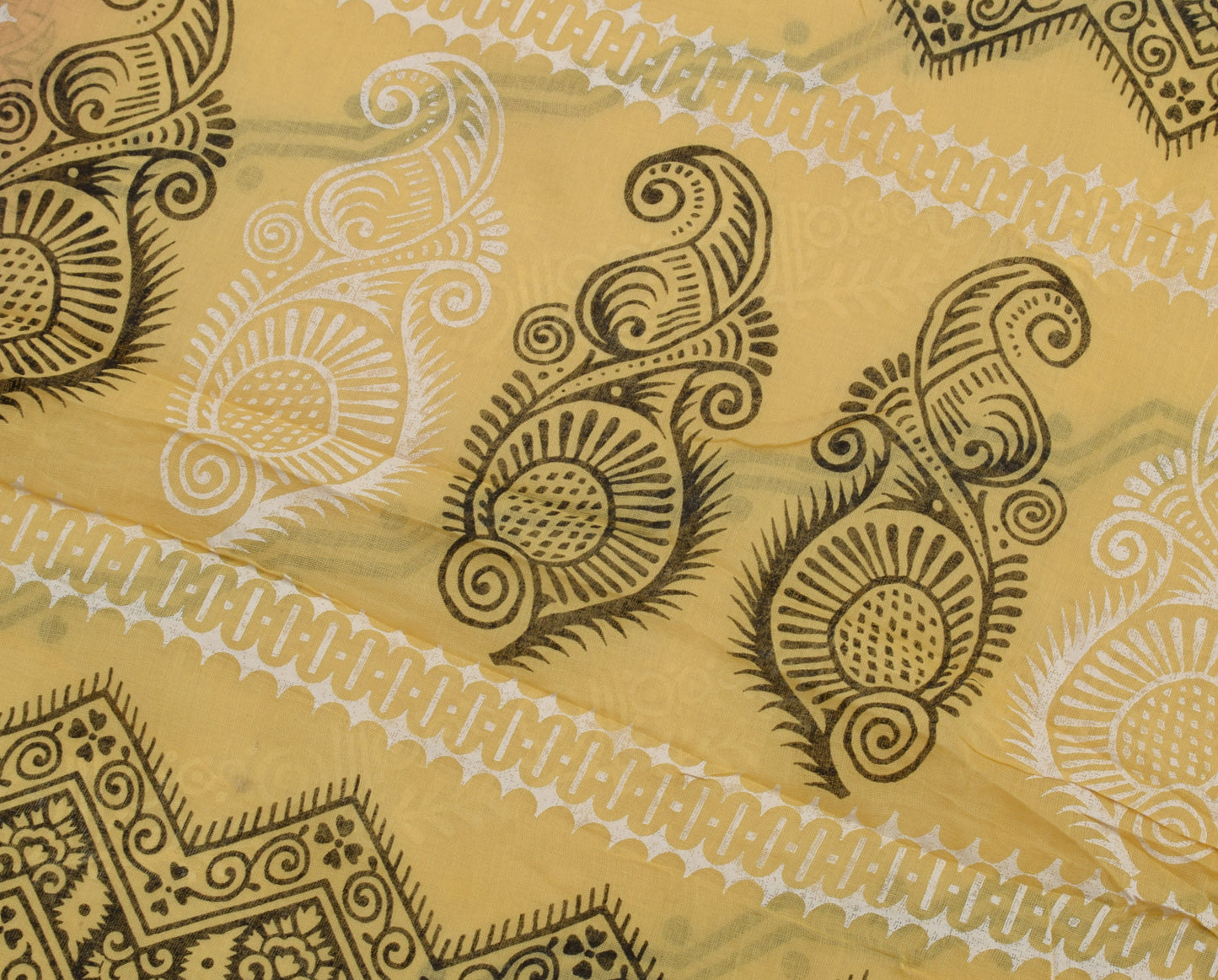 Sushila Vintage Cream Saree 100% Pure Cotton Printed Floral Craft 5 YD Fabric