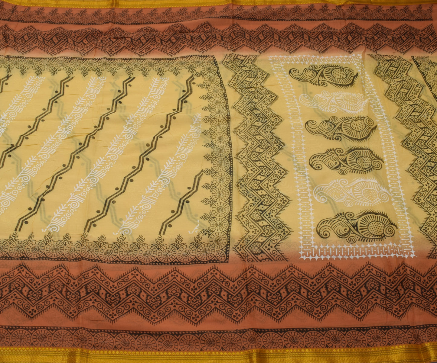 Sushila Vintage Cream Saree 100% Pure Cotton Printed Floral Craft 5 YD Fabric