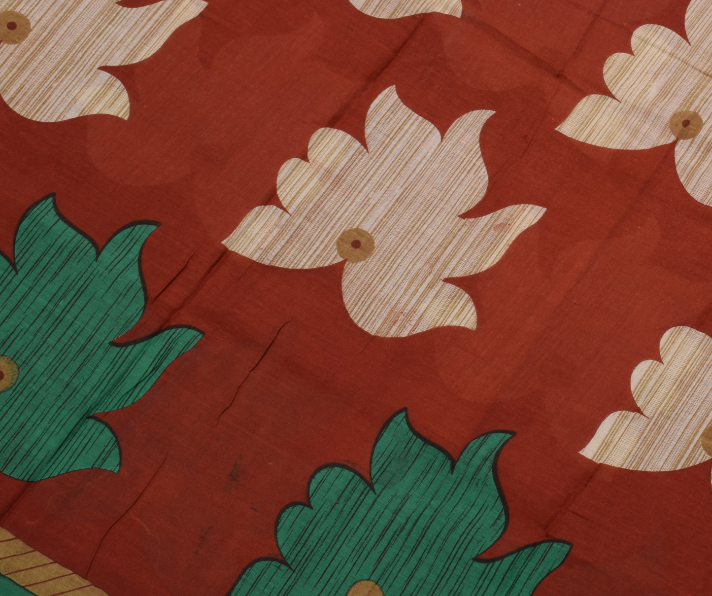 Sushila Vintage Brown Saree 100% Pure Cotton Printed Floral Soft Craft Fabric