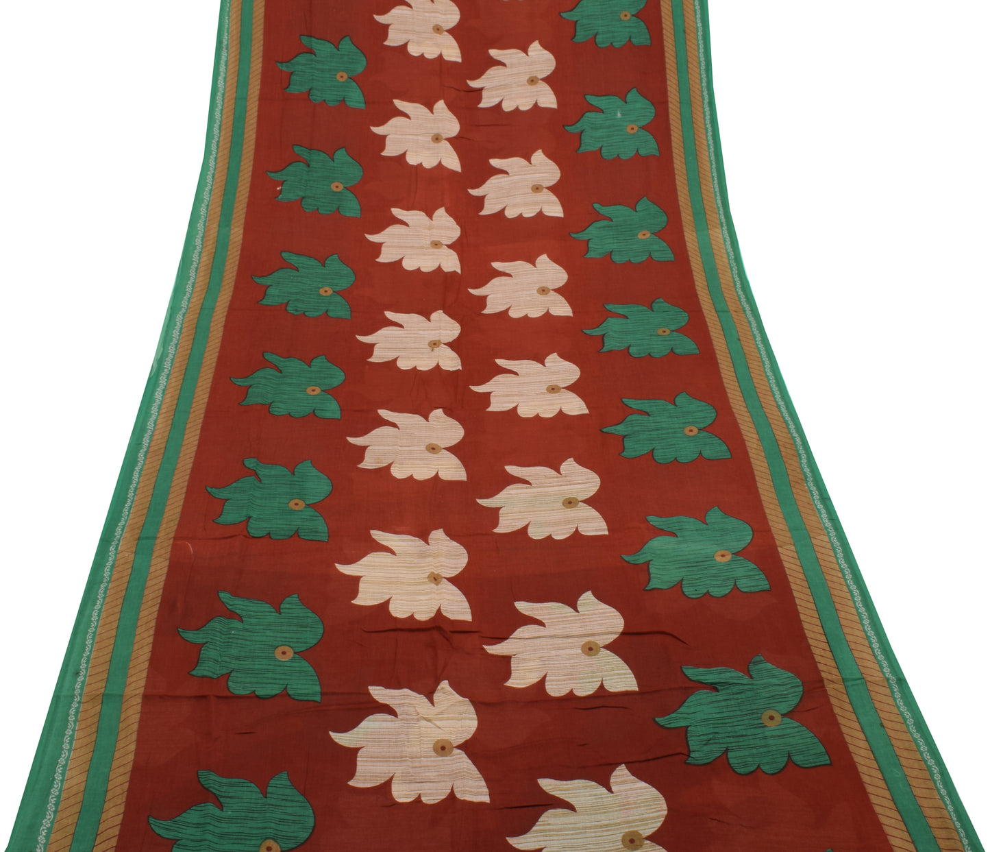 Sushila Vintage Brown Saree 100% Pure Cotton Printed Floral Soft Craft Fabric