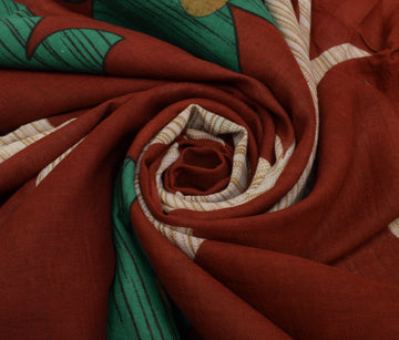 Sushila Vintage Brown Saree 100% Pure Cotton Printed Floral Soft Craft Fabric