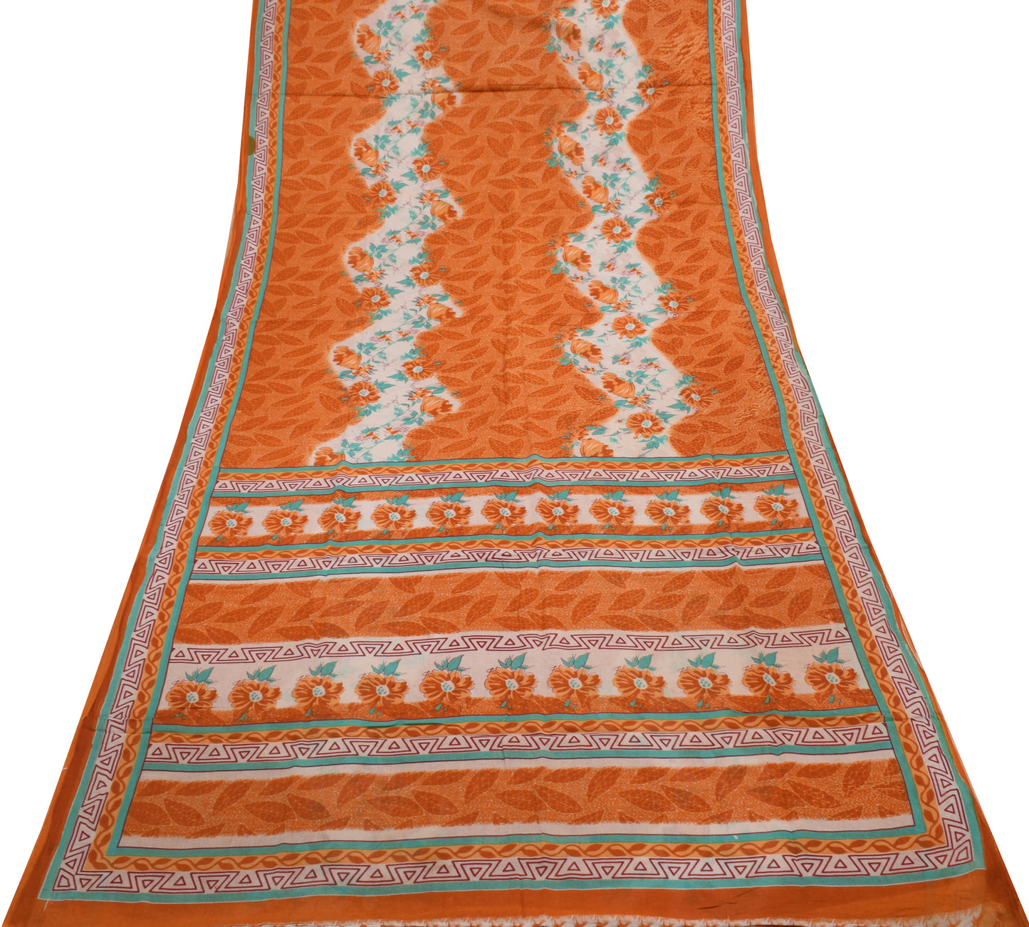 Sushila Vintage Mustard Saree 100% Pure Cotton Printed Floral Soft Craft Fabric