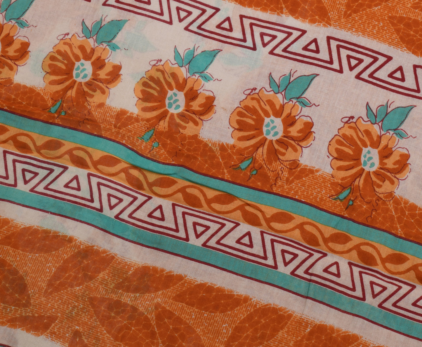 Sushila Vintage Mustard Saree 100% Pure Cotton Printed Floral Soft Craft Fabric