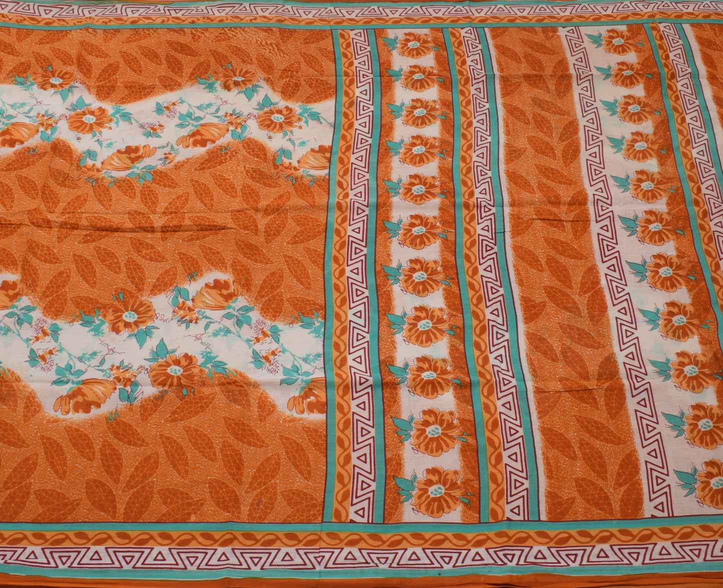 Sushila Vintage Mustard Saree 100% Pure Cotton Printed Floral Soft Craft Fabric