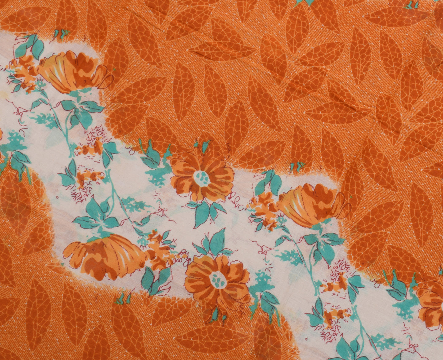 Sushila Vintage Mustard Saree 100% Pure Cotton Printed Floral Soft Craft Fabric