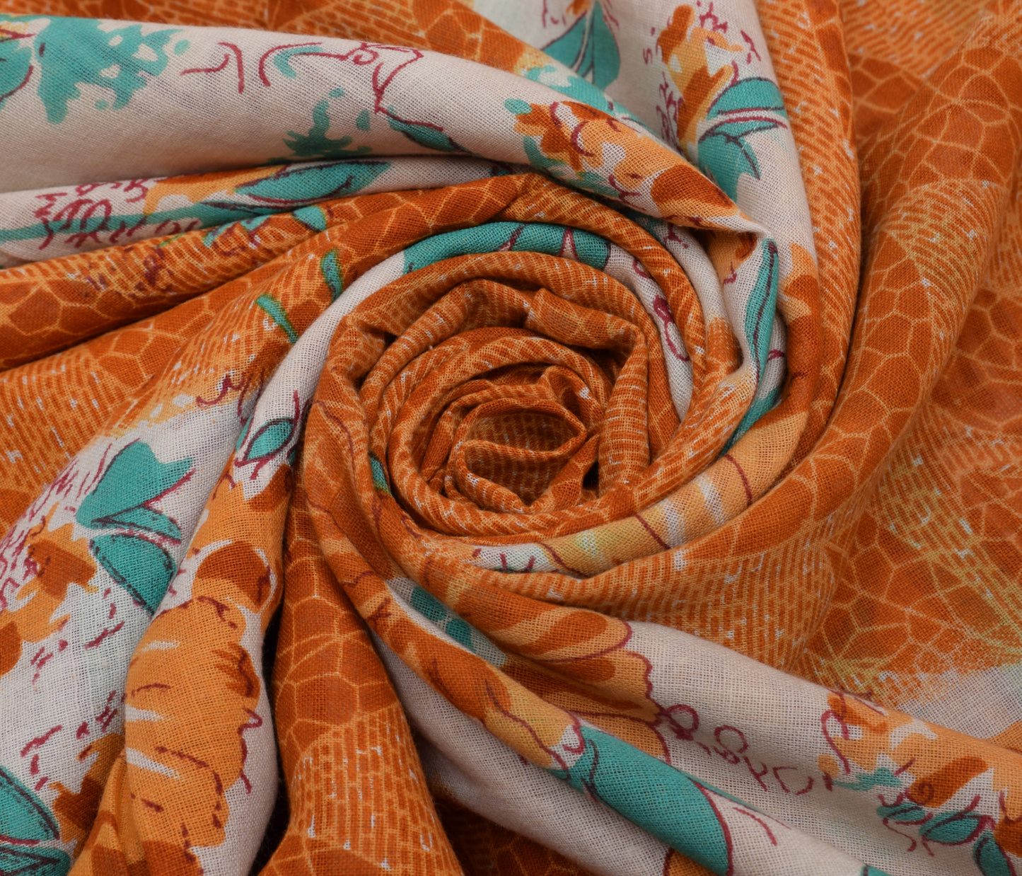 Sushila Vintage Mustard Saree 100% Pure Cotton Printed Floral Soft Craft Fabric
