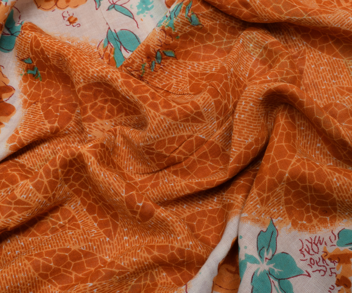 Sushila Vintage Mustard Saree 100% Pure Cotton Printed Floral Soft Craft Fabric