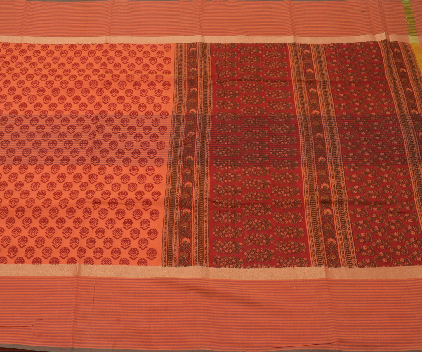 Sushila Vintage Peach Saree 100% Pure Cotton Printed Floral Soft Craft Fabric