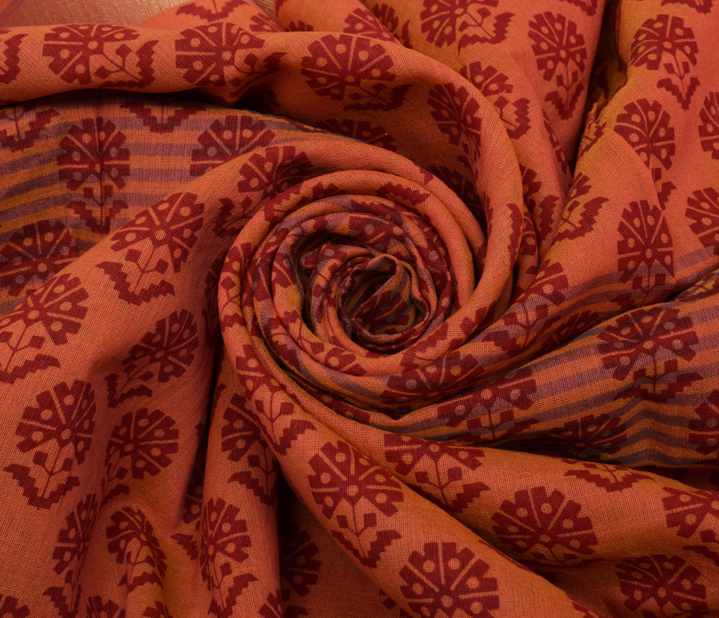 Sushila Vintage Peach Saree 100% Pure Cotton Printed Floral Soft Craft Fabric