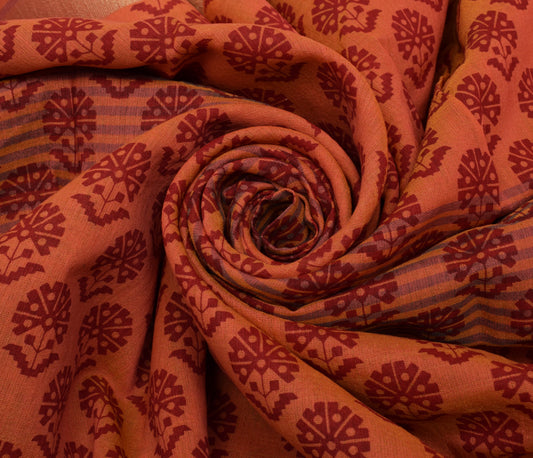 Sushila Vintage Peach Saree 100% Pure Cotton Printed Floral Soft Craft Fabric