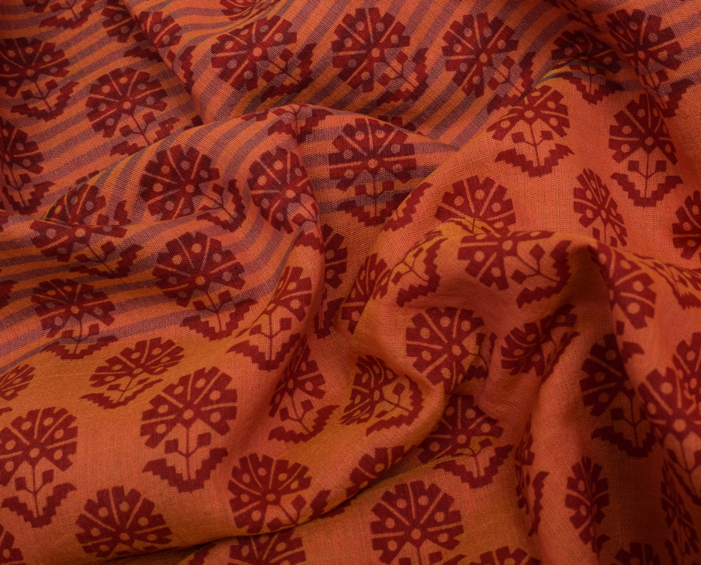 Sushila Vintage Peach Saree 100% Pure Cotton Printed Floral Soft Craft Fabric