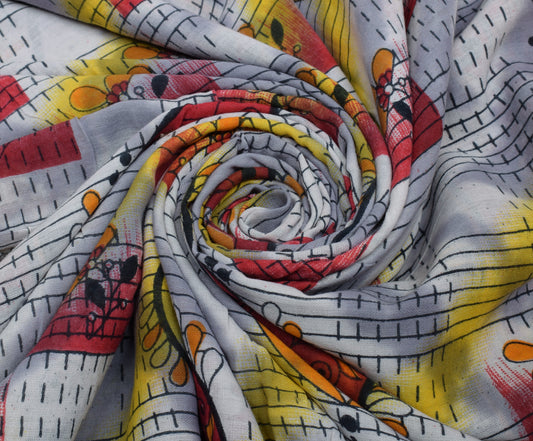 Sushila Vintage Multi-Color Saree Pure Cotton Printed Floral Soft Craft Fabric