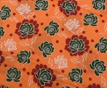 Sushila Vintage Orange Saree 100% Pure Cotton Printed Floral Craft Sari Fabric