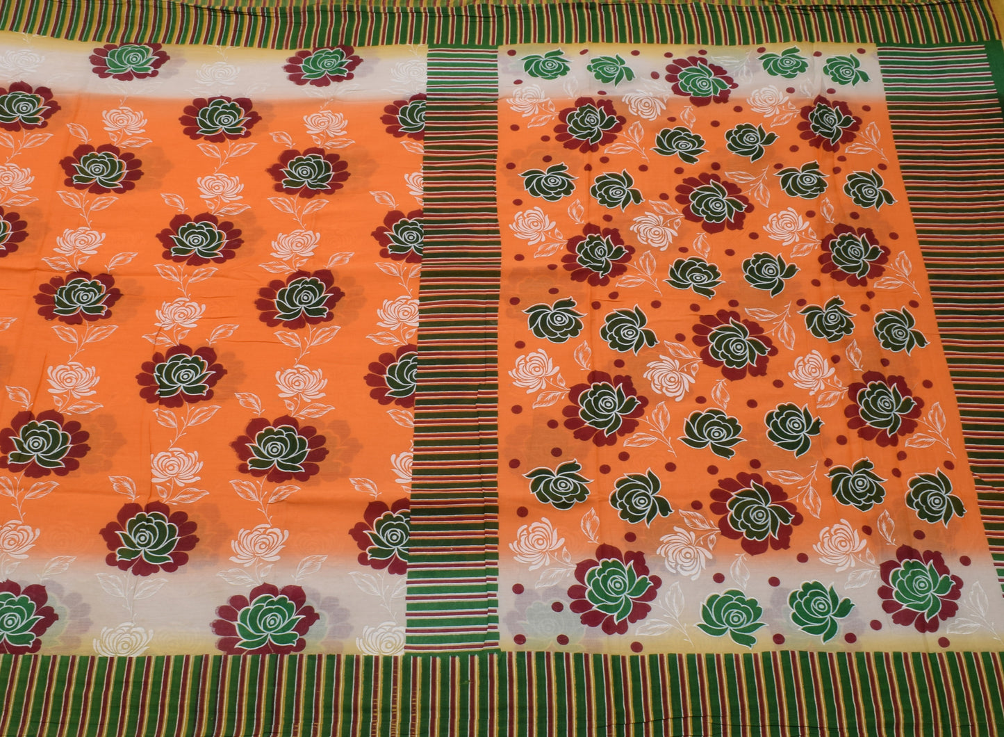 Sushila Vintage Orange Saree 100% Pure Cotton Printed Floral Craft Sari Fabric