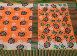 Sushila Vintage Orange Saree 100% Pure Cotton Printed Floral Craft Sari Fabric