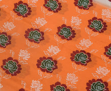 Sushila Vintage Orange Saree 100% Pure Cotton Printed Floral Craft Sari Fabric