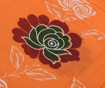 Sushila Vintage Orange Saree 100% Pure Cotton Printed Floral Craft Sari Fabric