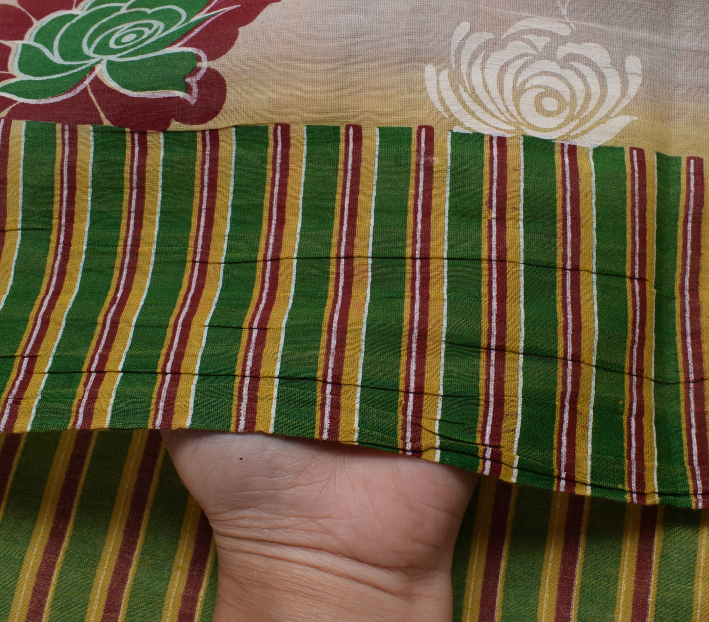 Sushila Vintage Orange Saree 100% Pure Cotton Printed Floral Craft Sari Fabric