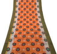 Sushila Vintage Orange Saree 100% Pure Cotton Printed Floral Craft Sari Fabric