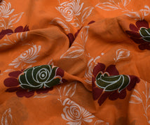 Sushila Vintage Orange Saree 100% Pure Cotton Printed Floral Craft Sari Fabric
