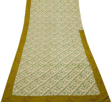 Sushila Vintage Cream Saree 100% Pure Cotton Printed Floral Soft Craft Fabric