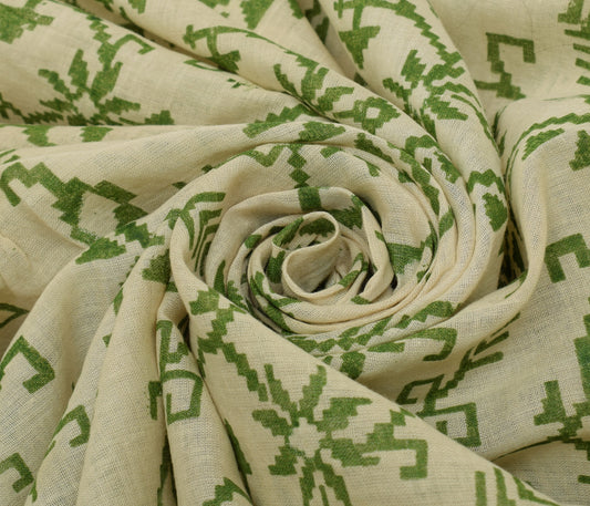 Sushila Vintage Cream Saree 100% Pure Cotton Printed Floral Soft Craft Fabric