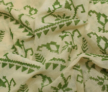 Sushila Vintage Cream Saree 100% Pure Cotton Printed Floral Soft Craft Fabric