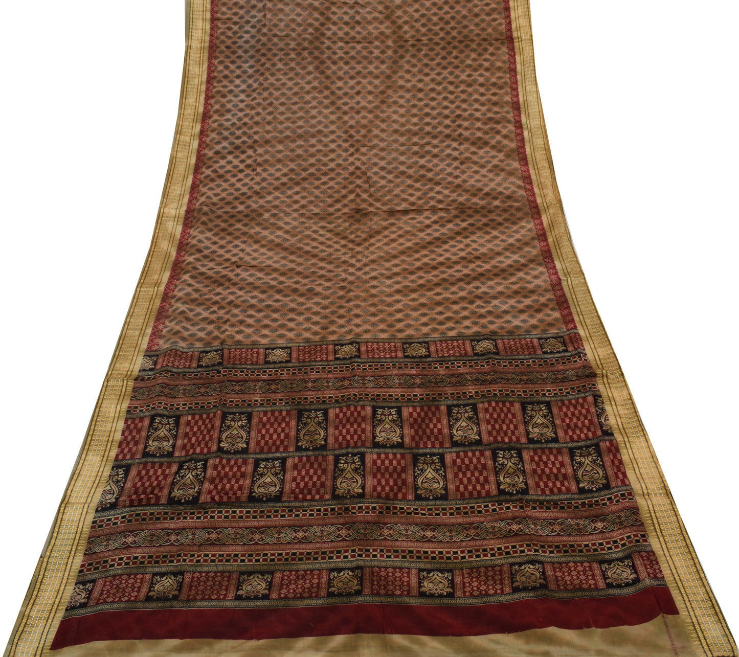 Sushila Vintage Indian Saree Pure Cotton Printed 5 Yard Soft Craft Sari Fabric
