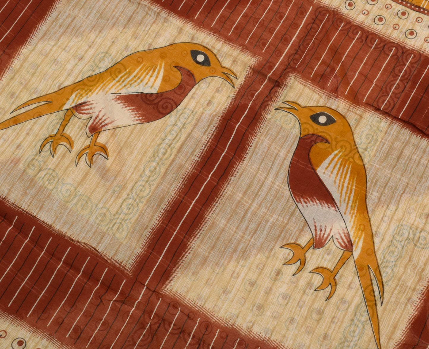 Sushila Vintage Indian Saree 100% Pure Cotton Printed Birds Soft Craft Fabric