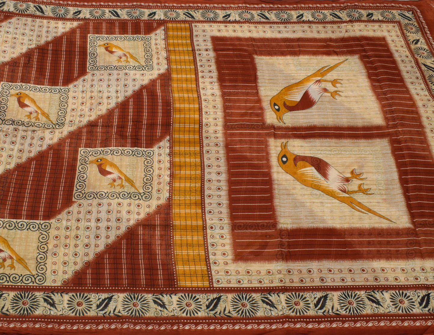Sushila Vintage Indian Saree 100% Pure Cotton Printed Birds Soft Craft Fabric