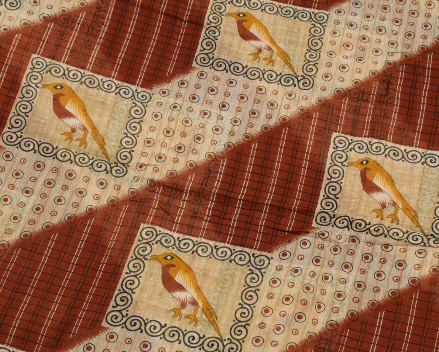 Sushila Vintage Indian Saree 100% Pure Cotton Printed Birds Soft Craft Fabric