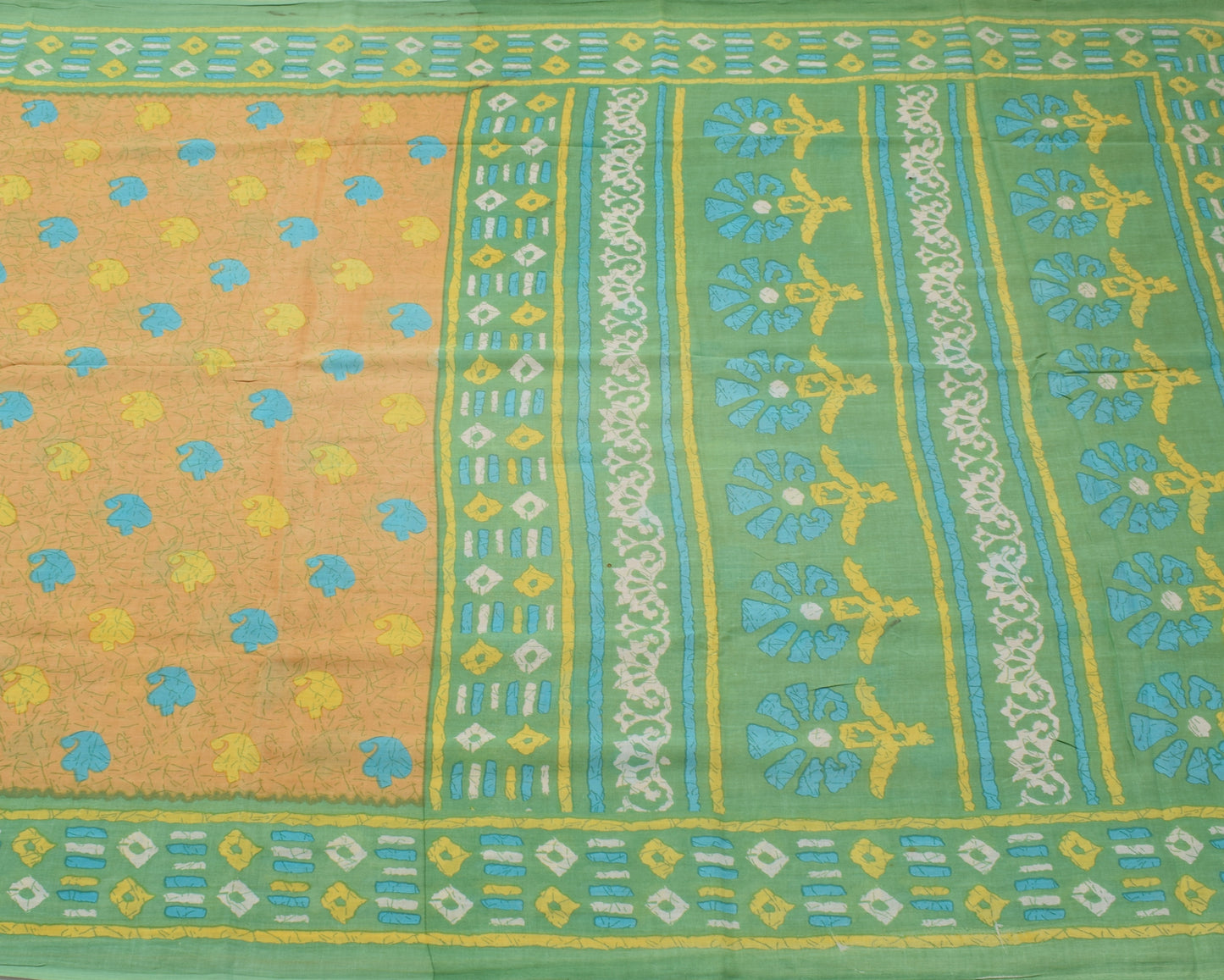 Sushila Vintage Light Brown Saree 100% Pure Cotton Printed Soft Craft Fabric