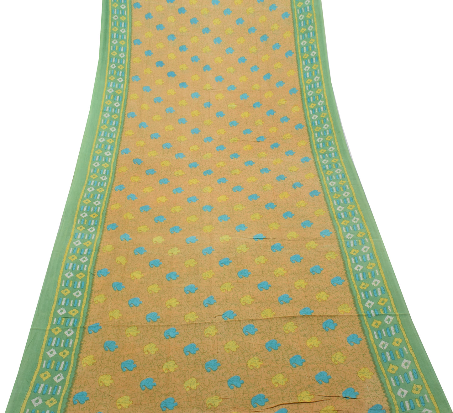 Sushila Vintage Light Brown Saree 100% Pure Cotton Printed Soft Craft Fabric