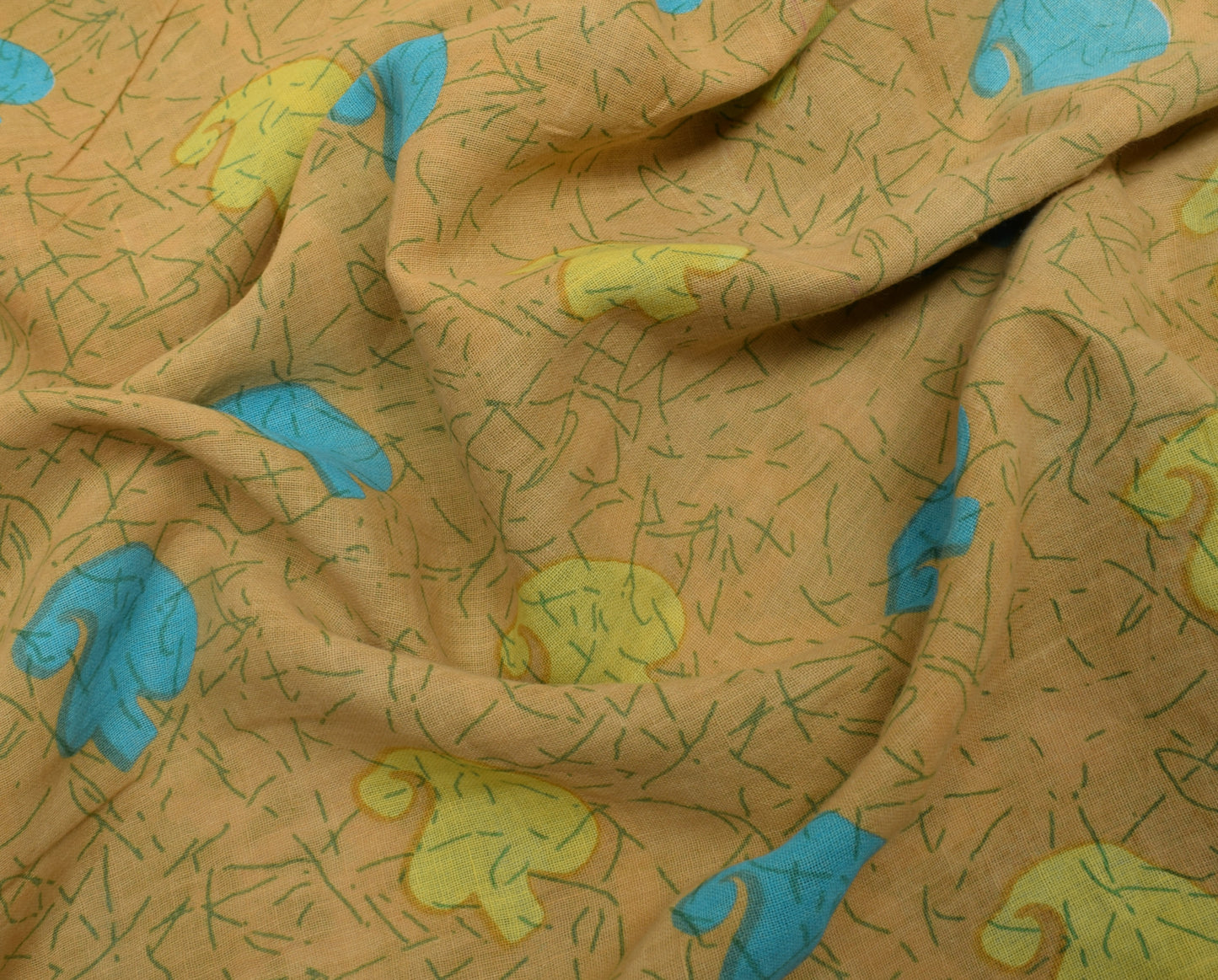 Sushila Vintage Light Brown Saree 100% Pure Cotton Printed Soft Craft Fabric