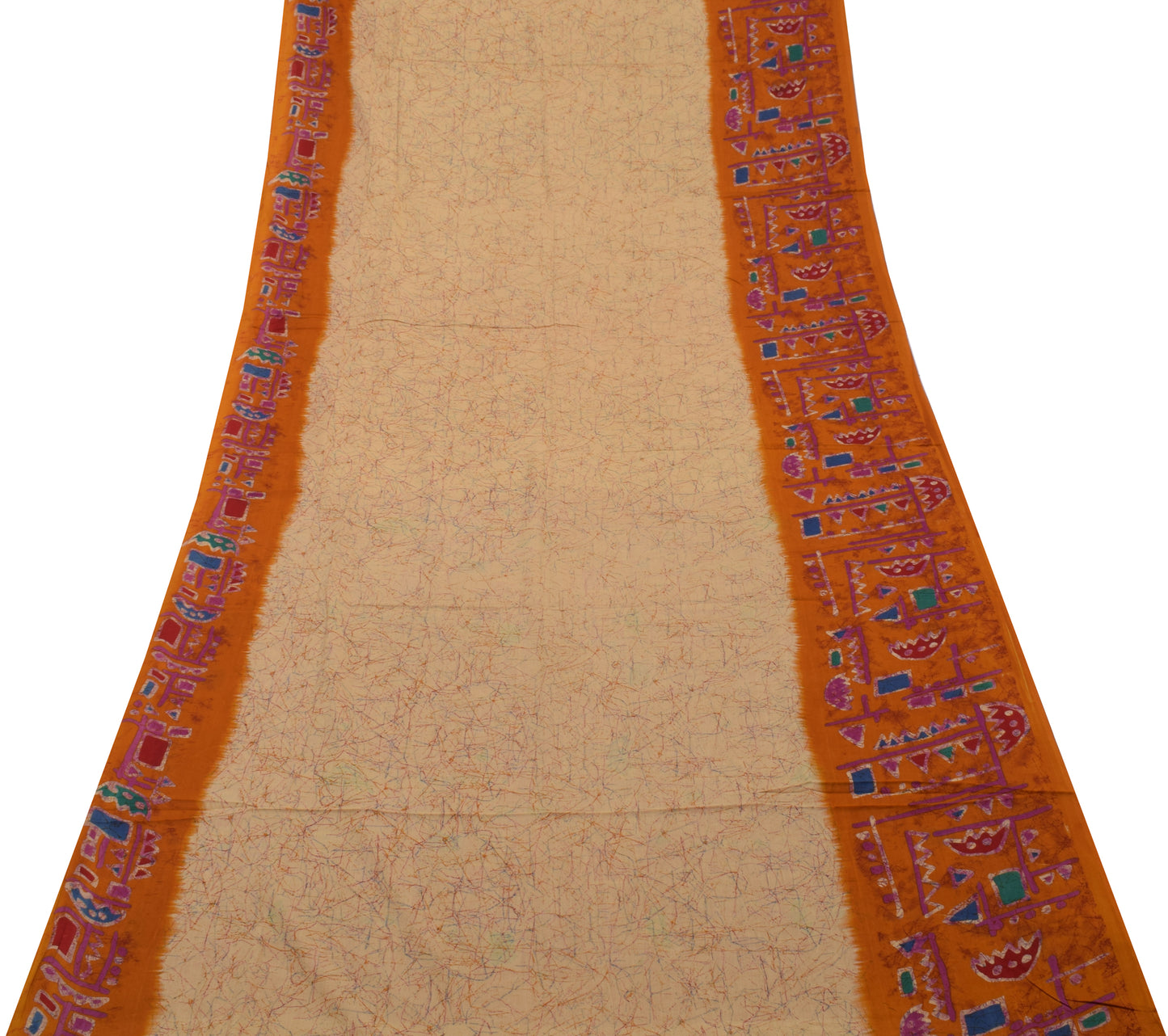 Sushila Vintage Light Brown Saree 100% Pure Cotton Printed Soft Craft Fabric