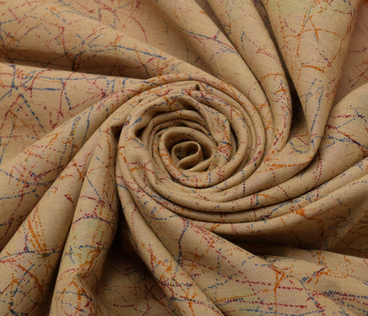 Sushila Vintage Light Brown Saree 100% Pure Cotton Printed Soft Craft Fabric