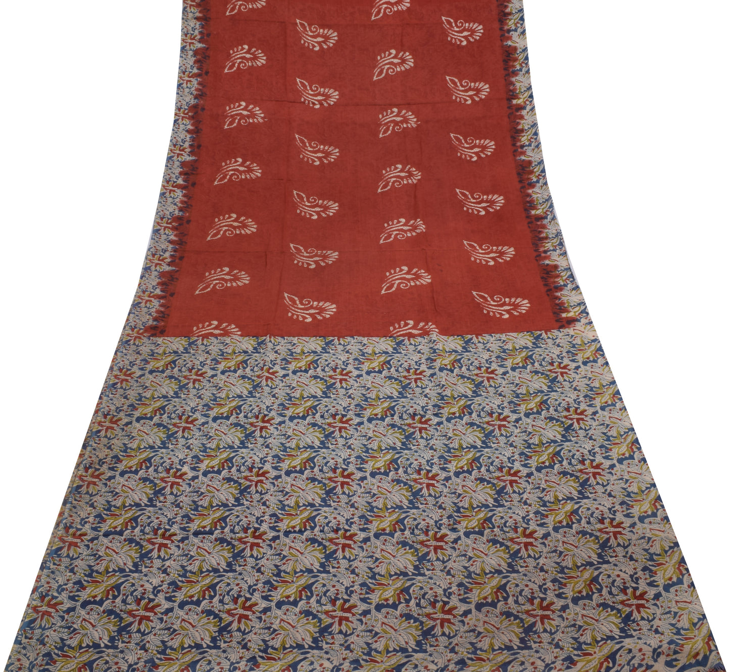 Sushila Vintage Maroon Saree Pure Cotton Kalamkari Printed Soft Craft Fabric