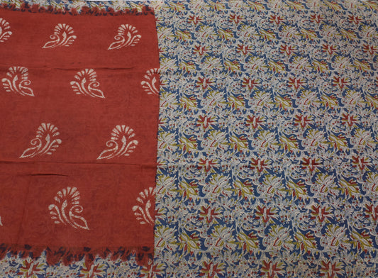 Sushila Vintage Maroon Saree Pure Cotton Kalamkari Printed Soft Craft Fabric