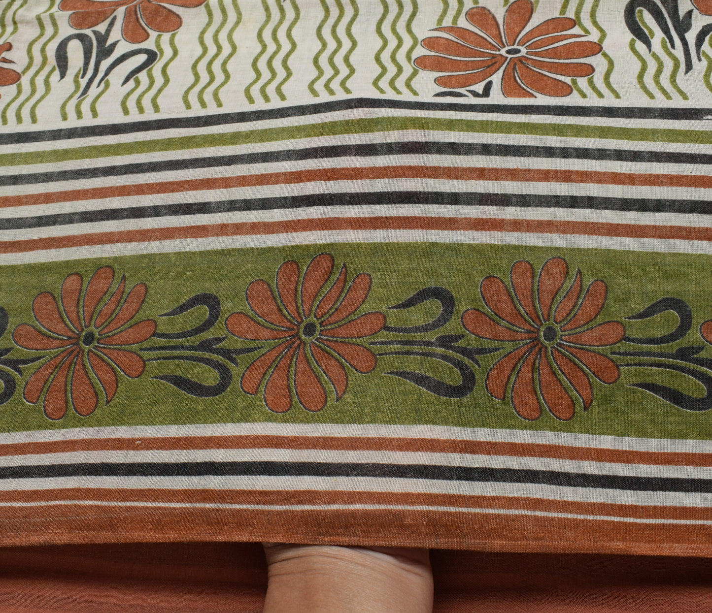 Sushila Vintage Cream Saree 100% Pure Cotton Printed Floral Soft Craft Fabric